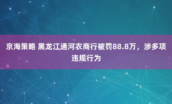 京海策略 黑龙江通河农商行被罚88.8万，涉多项违规行为