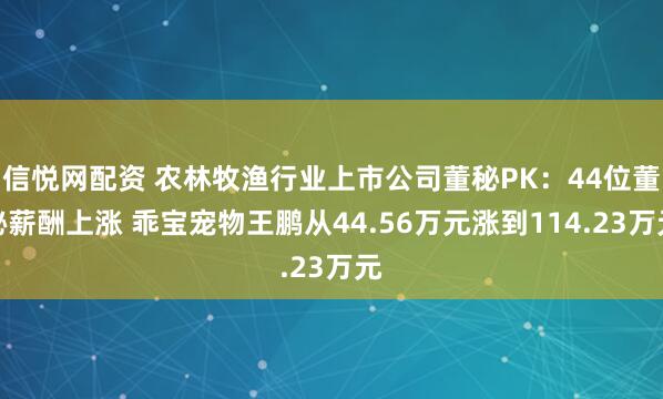 信悦网配资 农林牧渔行业上市公司董秘PK：44位董秘薪酬上涨 乖宝宠物王鹏从44.56万元涨到114.23万元