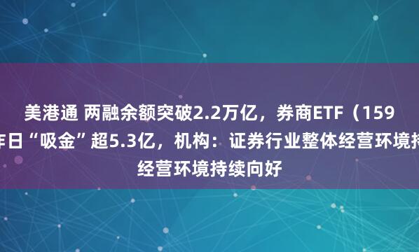 美港通 两融余额突破2.2万亿，券商ETF（159842）昨日“吸金”超5.3亿，机构：证券行业整体经营环境持续向好